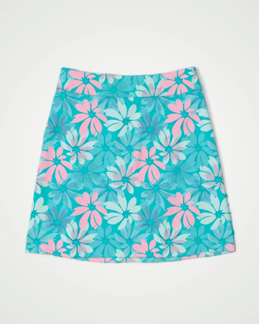women's fitted golf skort with pockets in Floral Fadeaway print - front view