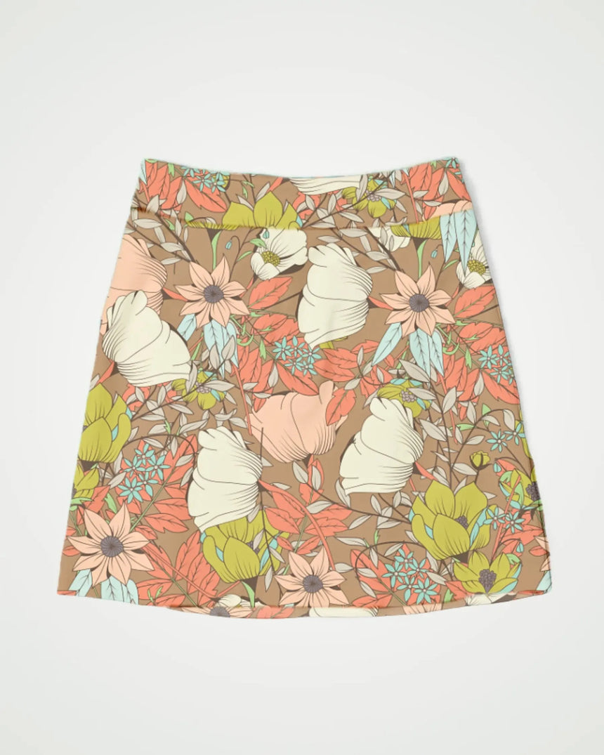women's fitted golf skort with pockets in Vintage Garden print - front view