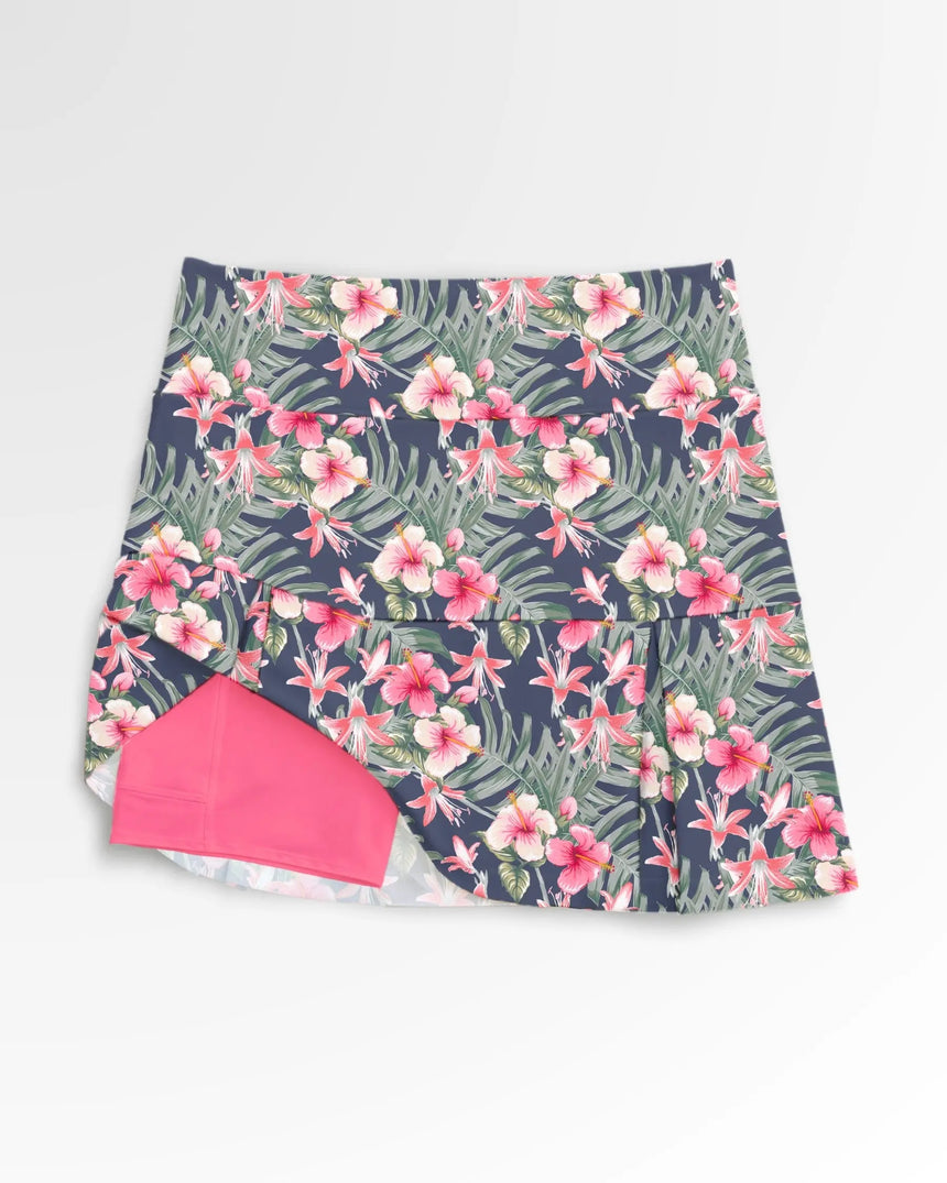 women's pleated golf skort with pockets in Midnight Blooms print - front view