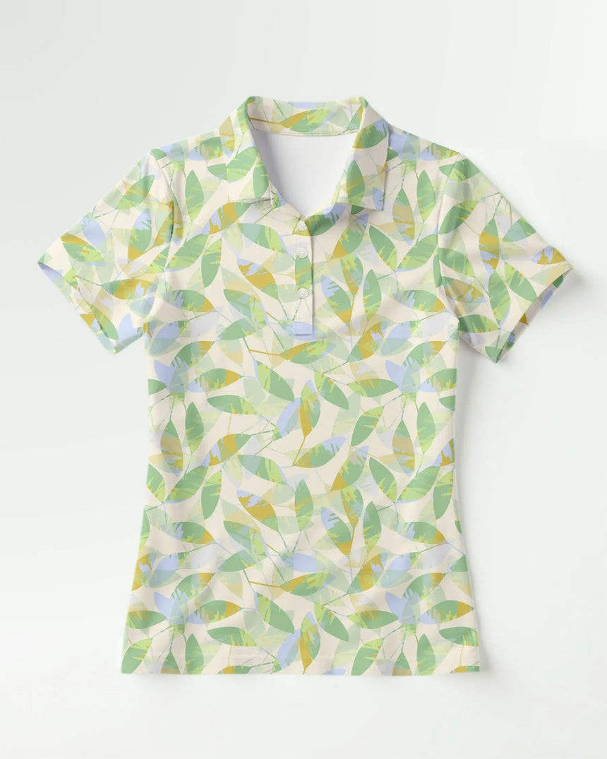 women's short sleeve golf polo in Cabana Club print - front view