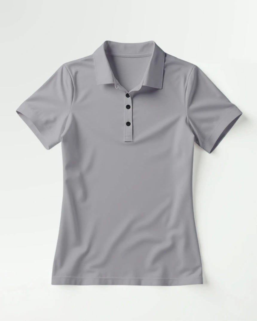 women's short sleeve golf polo in Golf Noir print - front view