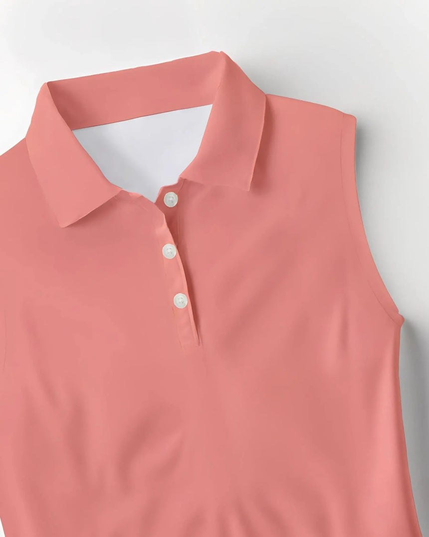 women's sleeveless golf polo in Back Nine Blossoms print - fabric closeup front view