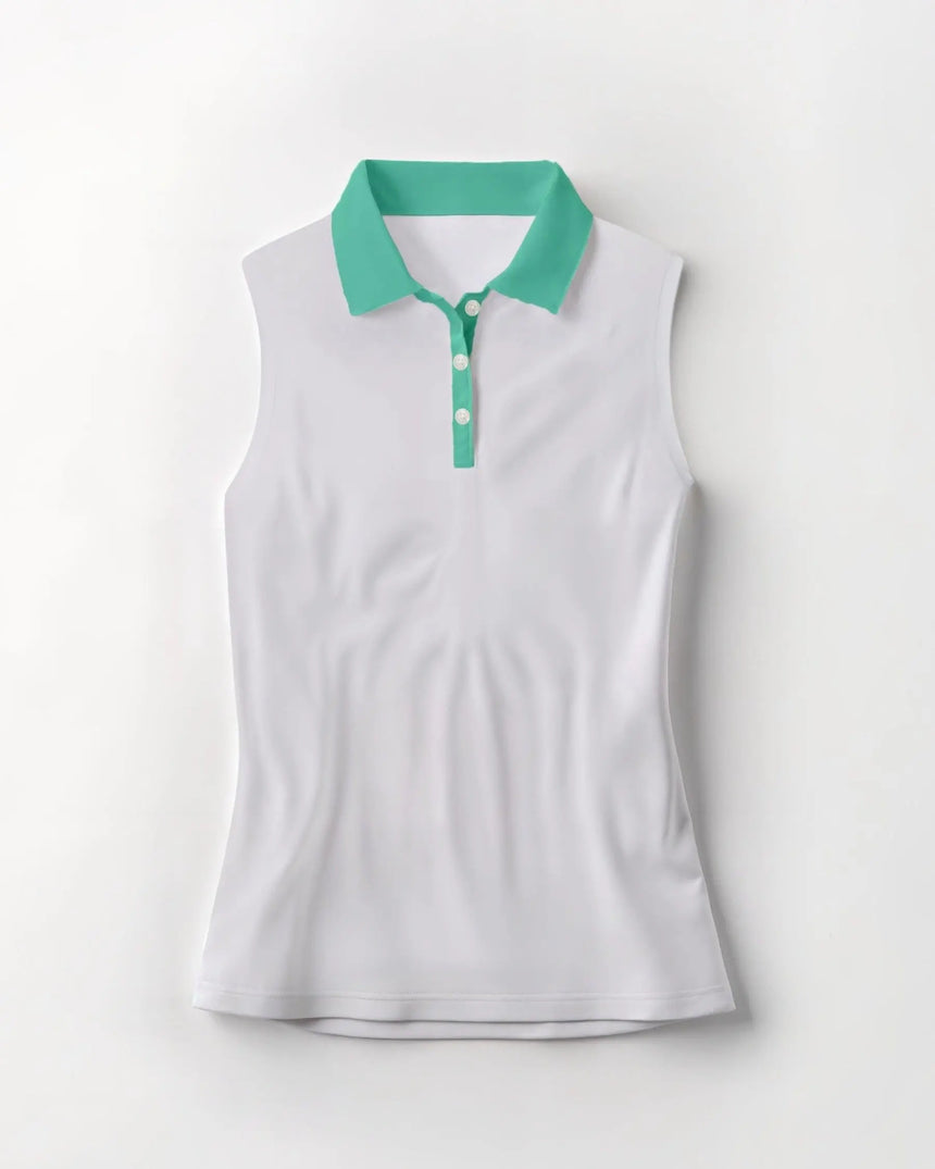 women's sleeveless golf polo in Birdies & Bogeys print - front view
