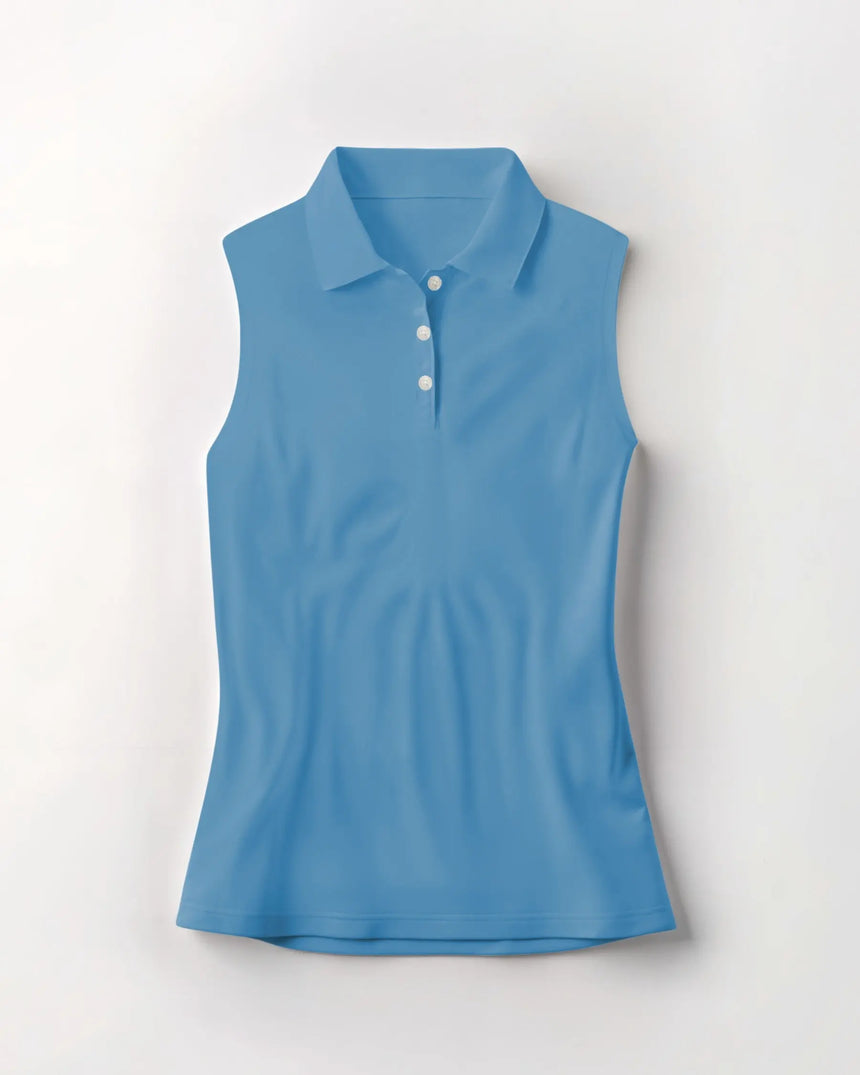 women's sleeveless golf polo in Palm Bay print - front view