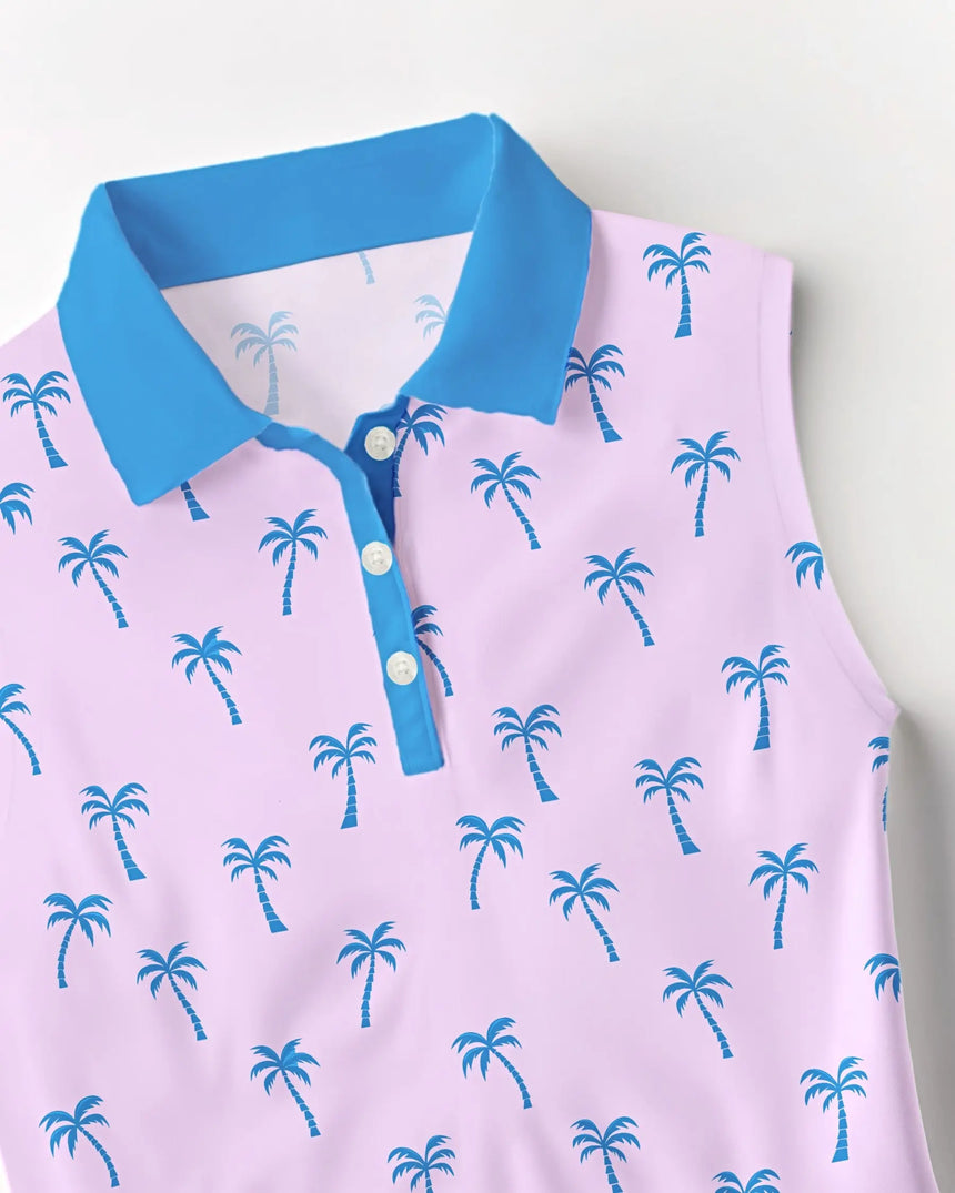 Palm Tree Pink - Sleeveless Polo