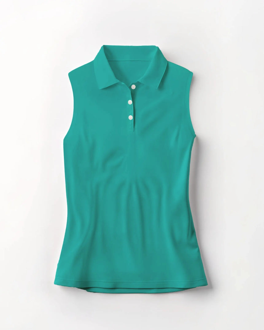 women's sleeveless golf polo in Par-tee Tribe print - front view