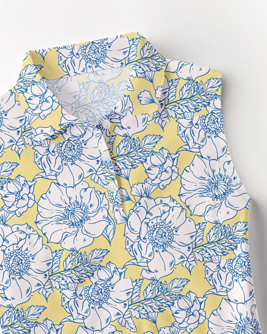 Vintage Peony - Sleeveless Polo