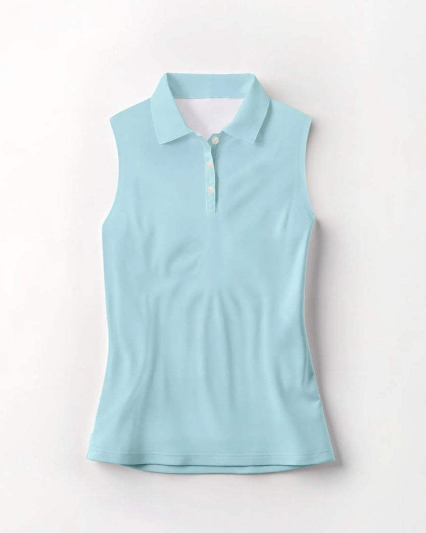 Light blue sleeveless polo shirt on a white background