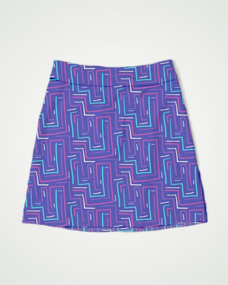 Purple and blue patterned skirt on a white background
