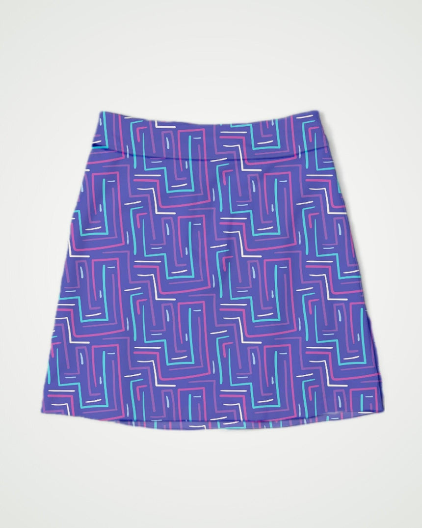Purple and blue patterned skirt on a white background
