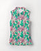 Green and pink floral and birds pattern sleeveless golf shirt for women