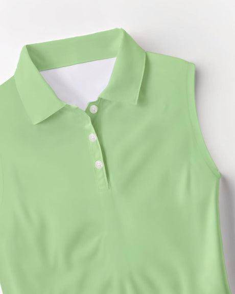 Light green sleeveless golf polo shirt on a white background