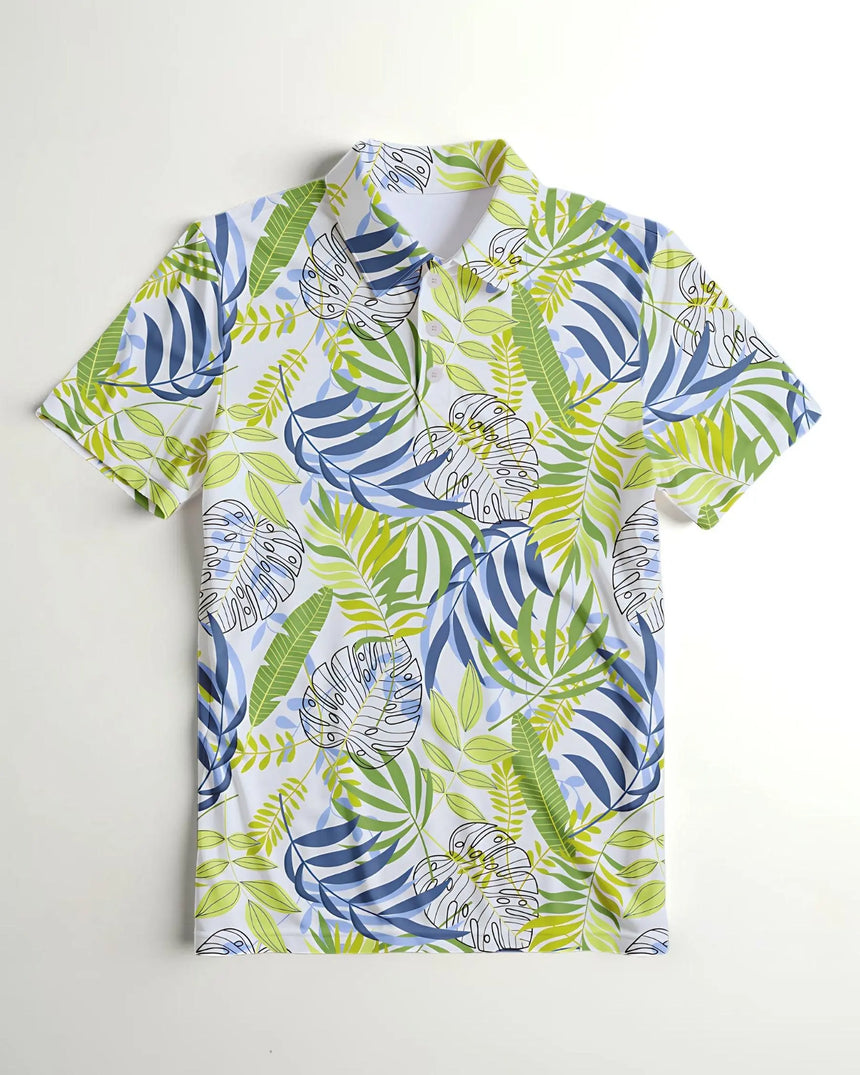 youth short sleeve golf polo in Jungle Swing print - front view