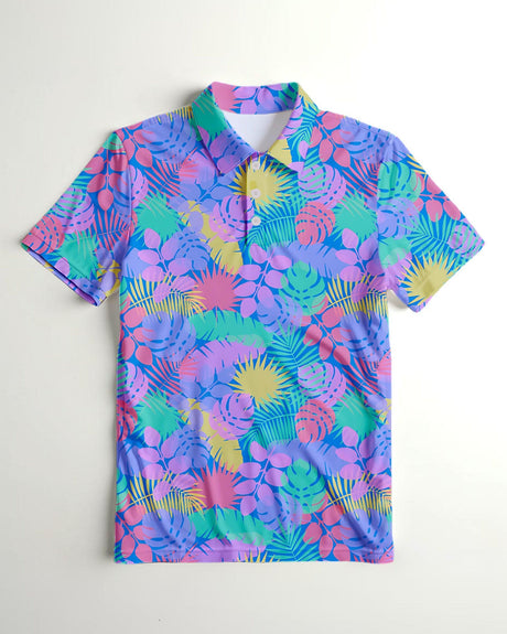 Colorful patterned golf shirt on a white background